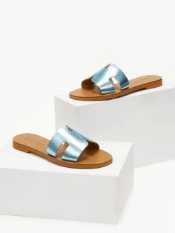 Σανδάλια δερμάτινα σε μεταλλικά χρώματα Estil - Γαλάζιο -The Fashion Project Κατάστημα sandalia dermatina estil se metallika xrwmata 105382 0lh3