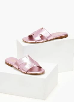 Σανδάλια δερμάτινα σε μεταλλικά χρώματα Estil - Ροζ -The Fashion Project Κατάστημα sandalia dermatina estil se metallika xrwmata 105947 9ajw