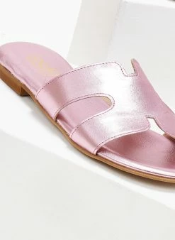 Σανδάλια δερμάτινα σε μεταλλικά χρώματα Estil - Ροζ -The Fashion Project Κατάστημα sandalia dermatina estil se metallika xrwmata 105947 wd76