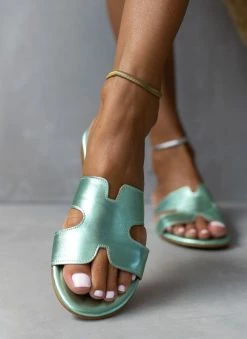 Σανδάλια δερμάτινα σε μεταλλικά χρώματα Estil - Βεραμάν