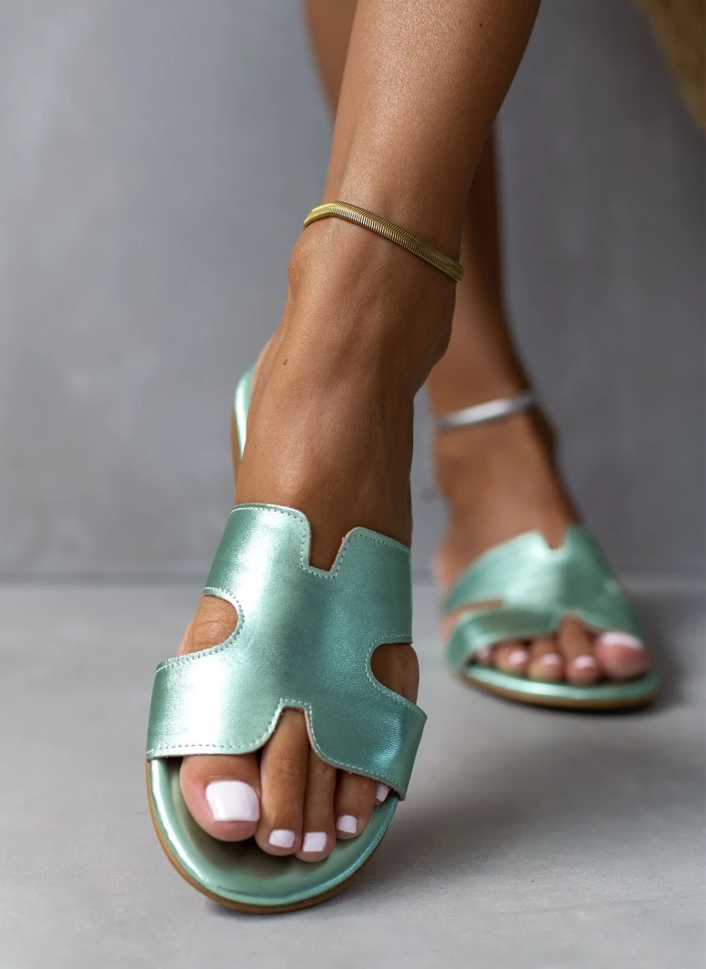 Σανδάλια δερμάτινα σε μεταλλικά χρώματα Estil - Βεραμάν