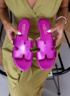 Σανδάλια δερμάτινα σε μεταλλικά χρώματα Estil - Φούξια -The Fashion Project Κατάστημα sandalia dermatina estil se metallika xrwmata 105949 lxhl