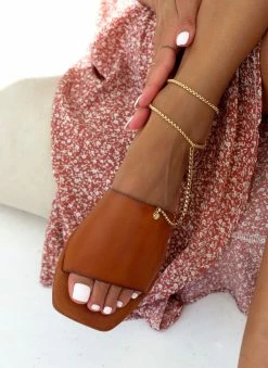 Σανδάλια δερμάτινα με Anklet αλυσίδα Iris - Ταμπά