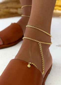 Σανδάλια δερμάτινα με Anklet αλυσίδα Iris - Ταμπά -The Fashion Project Κατάστημα sandalia dermatina iris me anklet alusida 102721 ckje