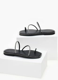 Σανδάλια δερμάτινα με διακριτικά στρας Iris - Μαύρο -The Fashion Project Κατάστημα sandalia dermatina iris me diakritika strass 104006 k1co