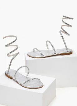 Σανδάλια δερμάτινα με κρύσταλλα Iris - Ασημί -The Fashion Project Κατάστημα sandalia dermatina iris me krustalla 104012 elvx