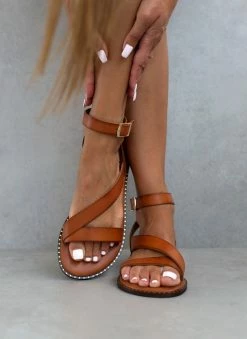 Σανδάλια δερμάτινα με μπαρέτα Iris - Ταμπά