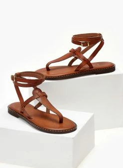 Σανδάλια δερμάτινα με μπαρέτα Iris - Ταμπά -The Fashion Project Κατάστημα sandalia dermatina iris me mpareta 104737 ebmi