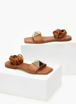 Σανδάλια δερμάτινα με μεγάλο τρουκ Iris - Ταμπά -The Fashion Project Κατάστημα sandalia dermatina iris me oversize trouk 105042 kh5j