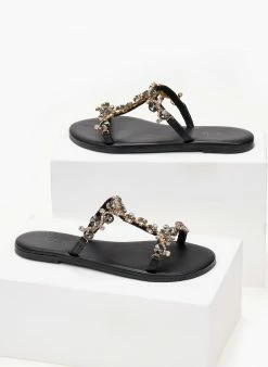 Σανδάλια δερμάτινα με πέτρες Iris - Μαύρο -The Fashion Project Κατάστημα sandalia dermatina iris me petres 102690 p6gx