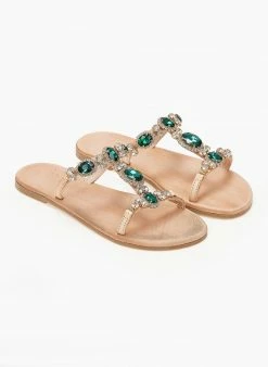 Σανδάλια δερμάτινα με πέτρες Iris - Φυσικό