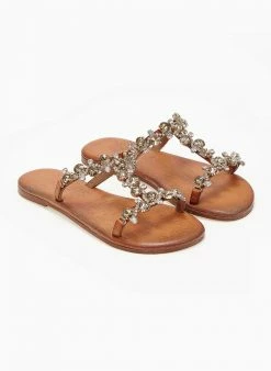 Σανδάλια δερμάτινα με πέτρες Iris - Ταμπά -The Fashion Project Κατάστημα sandalia dermatina iris me petres 103841 7gww