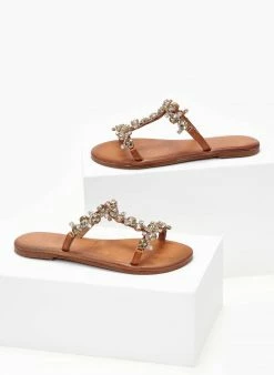 Σανδάλια δερμάτινα με πέτρες Iris - Ταμπά -The Fashion Project Κατάστημα sandalia dermatina iris me petres 103841 ra1j