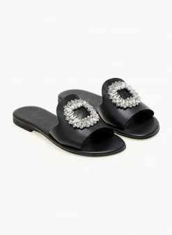 Σανδάλια δερμάτινα με πέτρες Iris - Μαύρο -The Fashion Project Κατάστημα sandalia dermatina iris me petres 104319 drwu