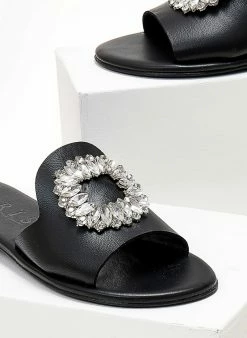 Σανδάλια δερμάτινα με πέτρες Iris - Μαύρο -The Fashion Project Κατάστημα sandalia dermatina iris me petres 104319 hzkb