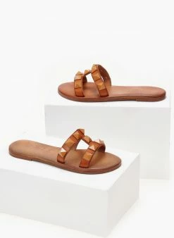 Σανδάλια δερμάτινα με τρουκς Iris - Ταμπά -The Fashion Project Κατάστημα sandalia dermatina iris me trouks 102673 4rkn