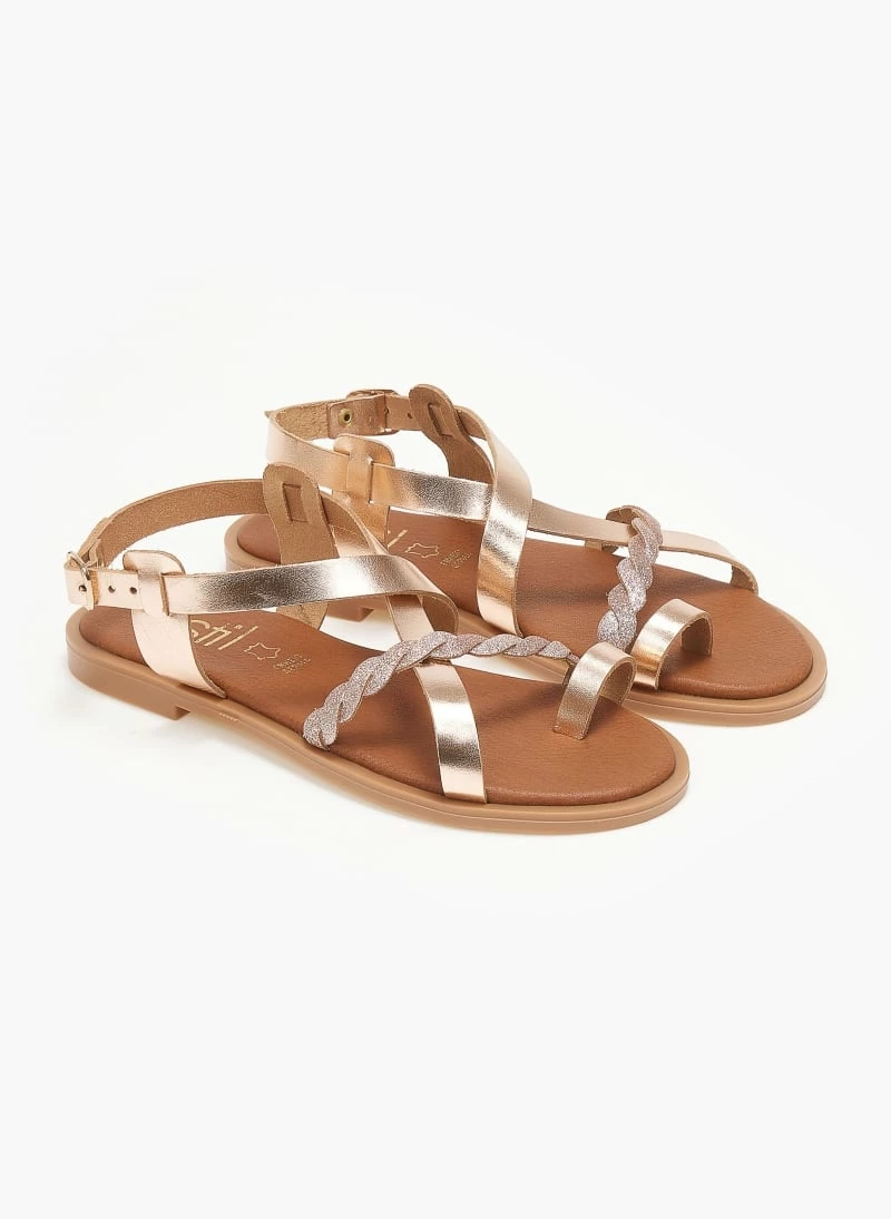 Σανδάλια δερμάτινα με glitter estil - Χαλκός Σανδάλια δερμάτινα με Glitter Estil - Χαλκός -The Fashion Project Κατάστημα sandalia dermatina me glitter estil 110781 r92d