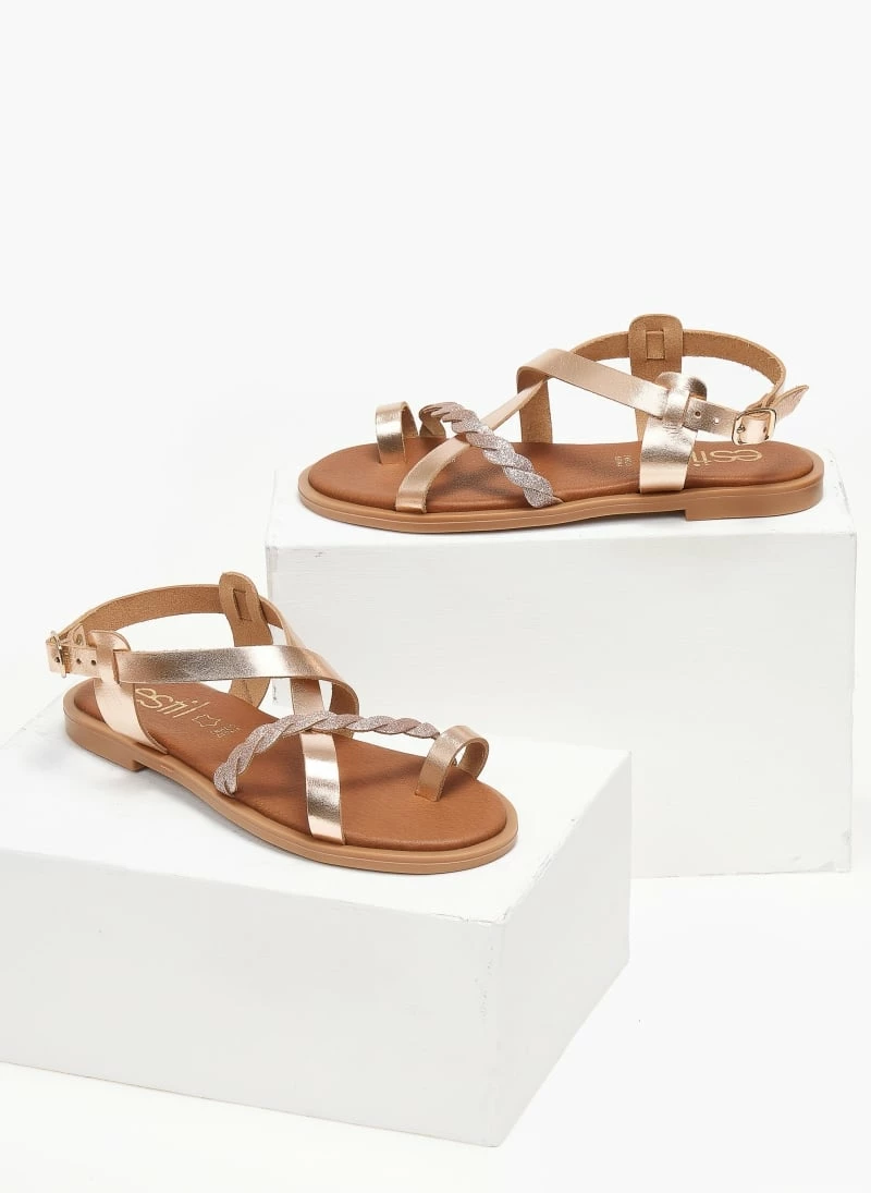 Σανδάλια δερμάτινα με glitter estil - Χαλκός Σανδάλια δερμάτινα με Glitter Estil - Χαλκός -The Fashion Project Κατάστημα sandalia dermatina me glitter estil 110781 uvf2
