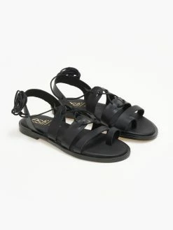 Σανδάλια δερμάτινα με κορδόνια Estil - Μαύρο -The Fashion Project Κατάστημα sandalia dermatina me kordonia estil 110500 1d0r