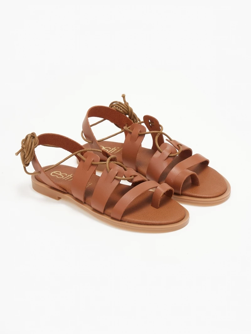 Σανδάλια δερμάτινα με κορδόνια estil - Ταμπά Σανδάλια δερμάτινα με κορδόνια Estil - Ταμπά -The Fashion Project Κατάστημα sandalia dermatina me kordonia estil 110501 wp30