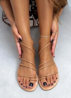 Σανδάλια δερμάτινα με λεπτά λουράκια Iris - Ταμπά