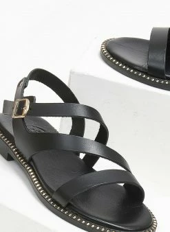 Σανδάλια δερμάτινα με λοξά λουράκια Tfp - Μαύρο -The Fashion Project Κατάστημα sandalia dermatina me loksa lourakia tfp 111768 n0xy