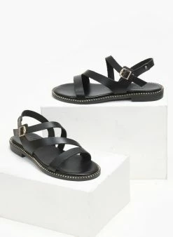Σανδάλια δερμάτινα με λοξά λουράκια Tfp - Μαύρο -The Fashion Project Κατάστημα sandalia dermatina me loksa lourakia tfp 111768 rb6u
