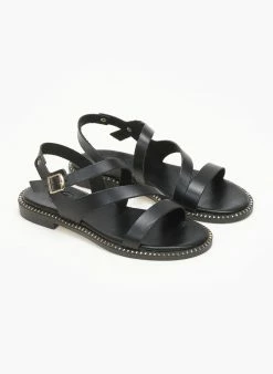 Σανδάλια δερμάτινα με λοξά λουράκια Tfp - Μαύρο -The Fashion Project Κατάστημα sandalia dermatina me loksa lourakia tfp 111768 z396