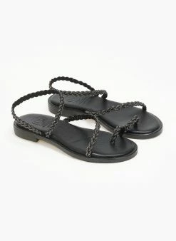 Σανδάλια δερμάτινα με λουράκι πλεξούδα Tfp - Μαύρο -The Fashion Project Κατάστημα sandalia dermatina me louraki pleksouda tfp 111750 a55t