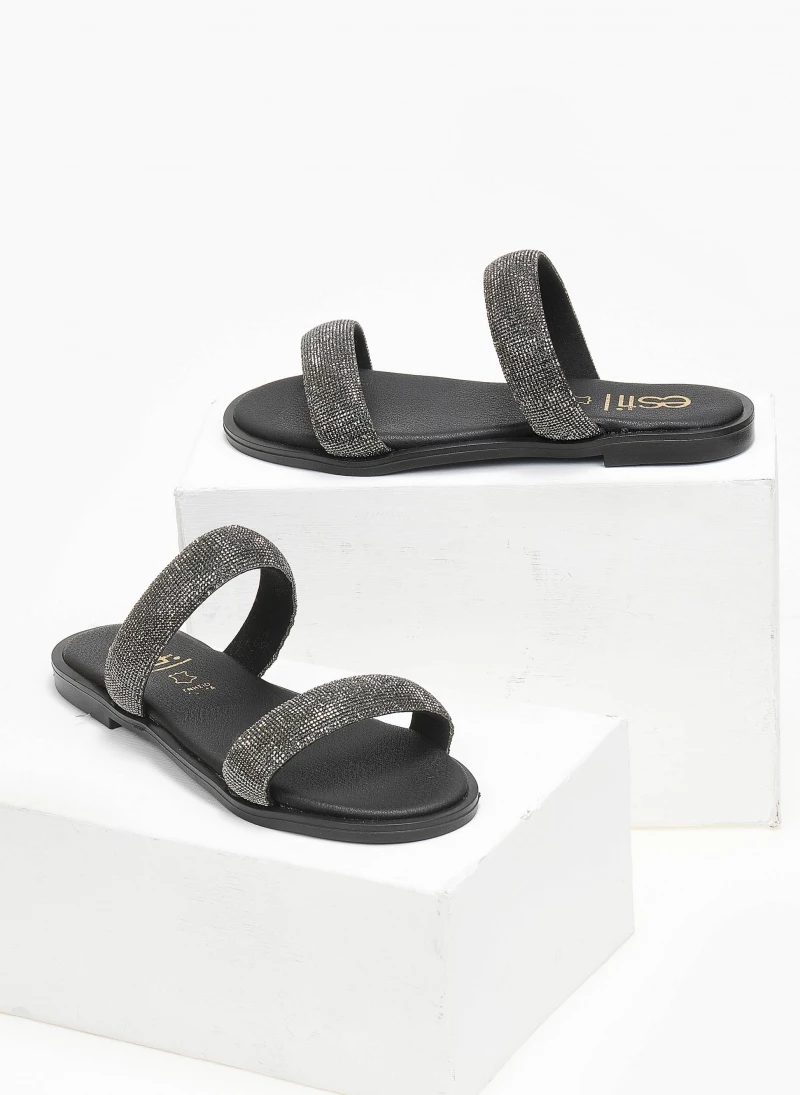 Σανδάλια δερμάτινα με στρας Estil - Μαύρο Σανδάλια δερμάτινα με στρας Estil - Μαύρο -The Fashion Project Κατάστημα sandalia dermatina me stras estil 111629