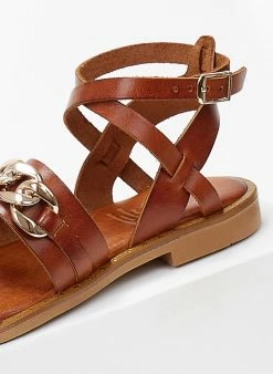 Σανδάλια δερμάτινα με αλυσίδα Tfp - Ταμπά -The Fashion Project Κατάστημα sandalia dermatina tfp me alusida 102868 e0or