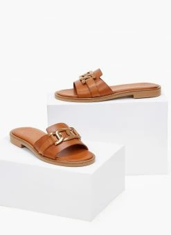 Σανδάλια δερμάτινα με αλυσίδα στη φάσα Tfp - Ταμπά -The Fashion Project Κατάστημα sandalia dermatina tfp me alusida sti fasa 101246 ssut