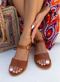 Σανδάλια δερμάτινα με μία φάσα Tfp - Tαμπά