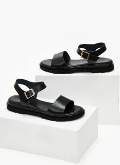 Σανδάλια δερμάτινα με μία φάσα Tfp - Μαύρο -The Fashion Project Κατάστημα sandalia dermatina tfp me fardia fasa 103352 c5zn