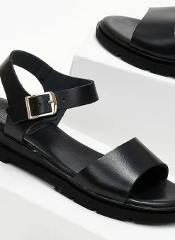 Σανδάλια δερμάτινα με μία φάσα Tfp - Μαύρο -The Fashion Project Κατάστημα sandalia dermatina tfp me fardia fasa 103352 fesd