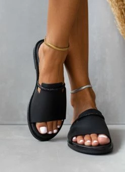 Σανδάλια δερμάτινα με φαρδιά φάσα Tfp - Μαύρο