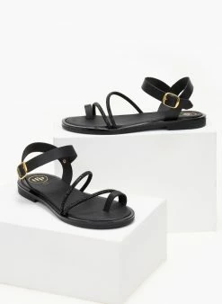 Σανδάλια δερμάτινα με κούμπωμα στο πλάι Tfp - Μαύρο -The Fashion Project Κατάστημα sandalia dermatina tfp me koumpwma sto plai 105800 yf14