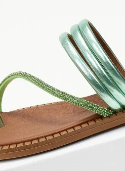 Σανδάλια δερμάτινα με λοξό στρας λουράκι Tfp - Πράσινο -The Fashion Project Κατάστημα sandalia dermatina tfp me lokso strass louraki 105317 bgoi