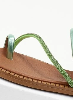 Σανδάλια δερμάτινα με λοξό στρας λουράκι Tfp - Πράσινο -The Fashion Project Κατάστημα sandalia dermatina tfp me lokso strass louraki 105317 h8rf