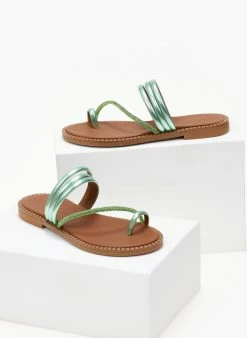 Σανδάλια δερμάτινα με λοξό στρας λουράκι Tfp - Πράσινο -The Fashion Project Κατάστημα sandalia dermatina tfp me lokso strass louraki 105317 jozd