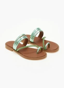 Σανδάλια δερμάτινα με λοξό στρας λουράκι Tfp - Πράσινο -The Fashion Project Κατάστημα sandalia dermatina tfp me lokso strass louraki 105317 p2gs
