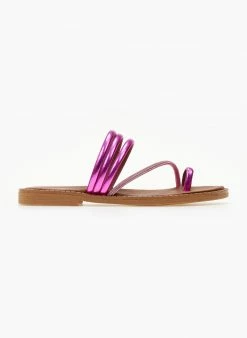 Σανδάλια δερμάτινα με λοξό στρας λουράκι Tfp - Φούξια -The Fashion Project Κατάστημα sandalia dermatina tfp me lokso strass louraki 105318 fuku