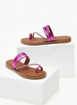 Σανδάλια δερμάτινα με λοξό στρας λουράκι Tfp - Φούξια -The Fashion Project Κατάστημα sandalia dermatina tfp me lokso strass louraki 105318 p26e