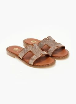 Σανδάλια δερμάτινα με στρας Tfp - Χαλκός