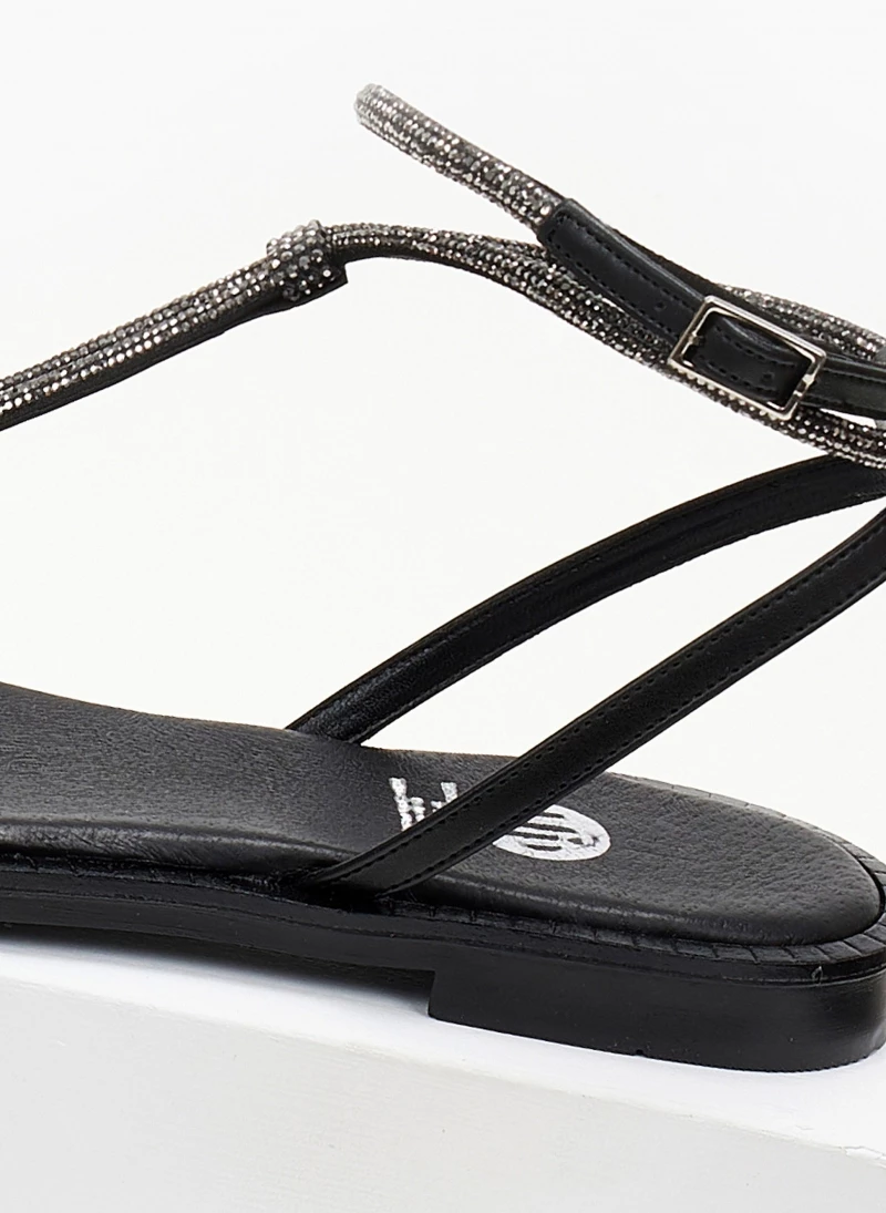 Σανδάλια δερμάτινα μe στρας tfp - Μαύρο Σανδάλια δερμάτινα μe στρας Tfp - Μαύρο -The Fashion Project Κατάστημα sandalia dermatina tfp me strass 105170 mc2l