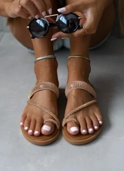 Σανδάλια δερμάτινα με στρας Tfp - Χαλκός -The Fashion Project Κατάστημα sandalia dermatina tfp me strass 105416 ot8k