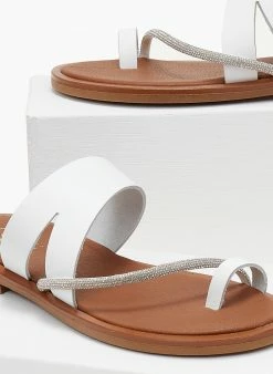 Σανδάλια δερμάτινα με στρας λουράκι Tfp - Λευκό -The Fashion Project Κατάστημα sandalia dermatina tfp me strass louraki 105707 t71r