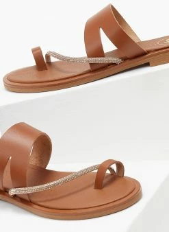 Σανδάλια δερμάτινα με στρας λουράκι Tfp - Ταμπά -The Fashion Project Κατάστημα sandalia dermatina tfp me strass louraki 105709 ekyi