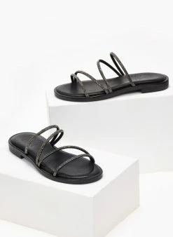 Σανδάλια δερμάτινα με στρας λουράκια Tfp - Μαύρο -The Fashion Project Κατάστημα sandalia dermatina tfp me strass lourakia 101687 az65