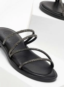 Σανδάλια δερμάτινα με στρας λουράκια Tfp - Μαύρο -The Fashion Project Κατάστημα sandalia dermatina tfp me strass lourakia 101687 cayv